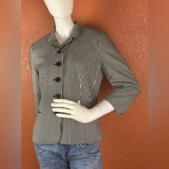 Chaps Jacket Sz 8 Womens Black and White Stripe Lined Blazer - Picture 4 of 15